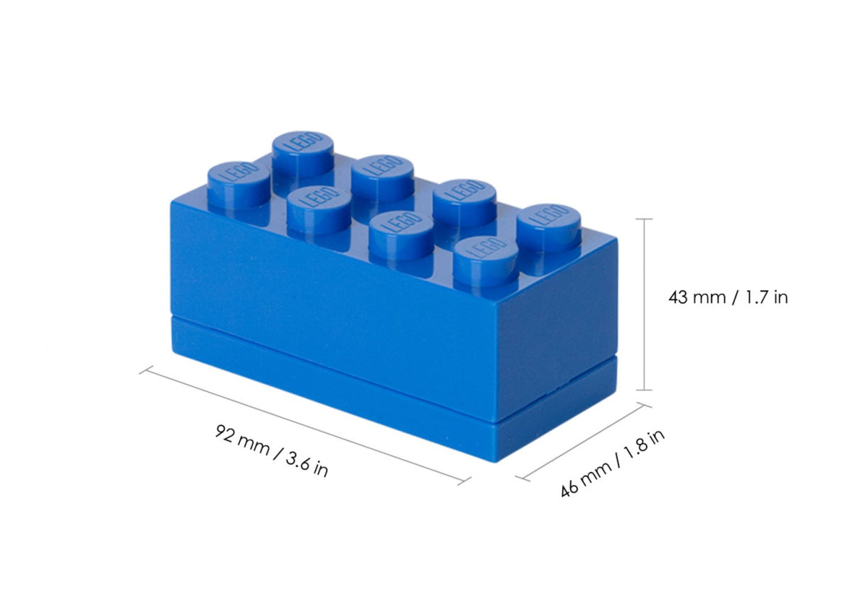 Niebieskie minipudełko LEGO niebieskie w kształcie klocka z wymiarami 92x46x43 mm od BV JACOB COMPANY