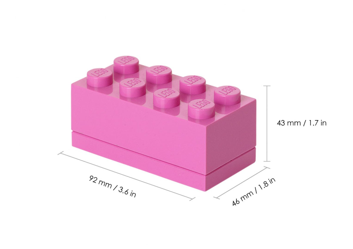 Różowe minipudełko LEGO różowe w kształcie cegiełki z ośmioma wypustkami BV JACOB COMPANY