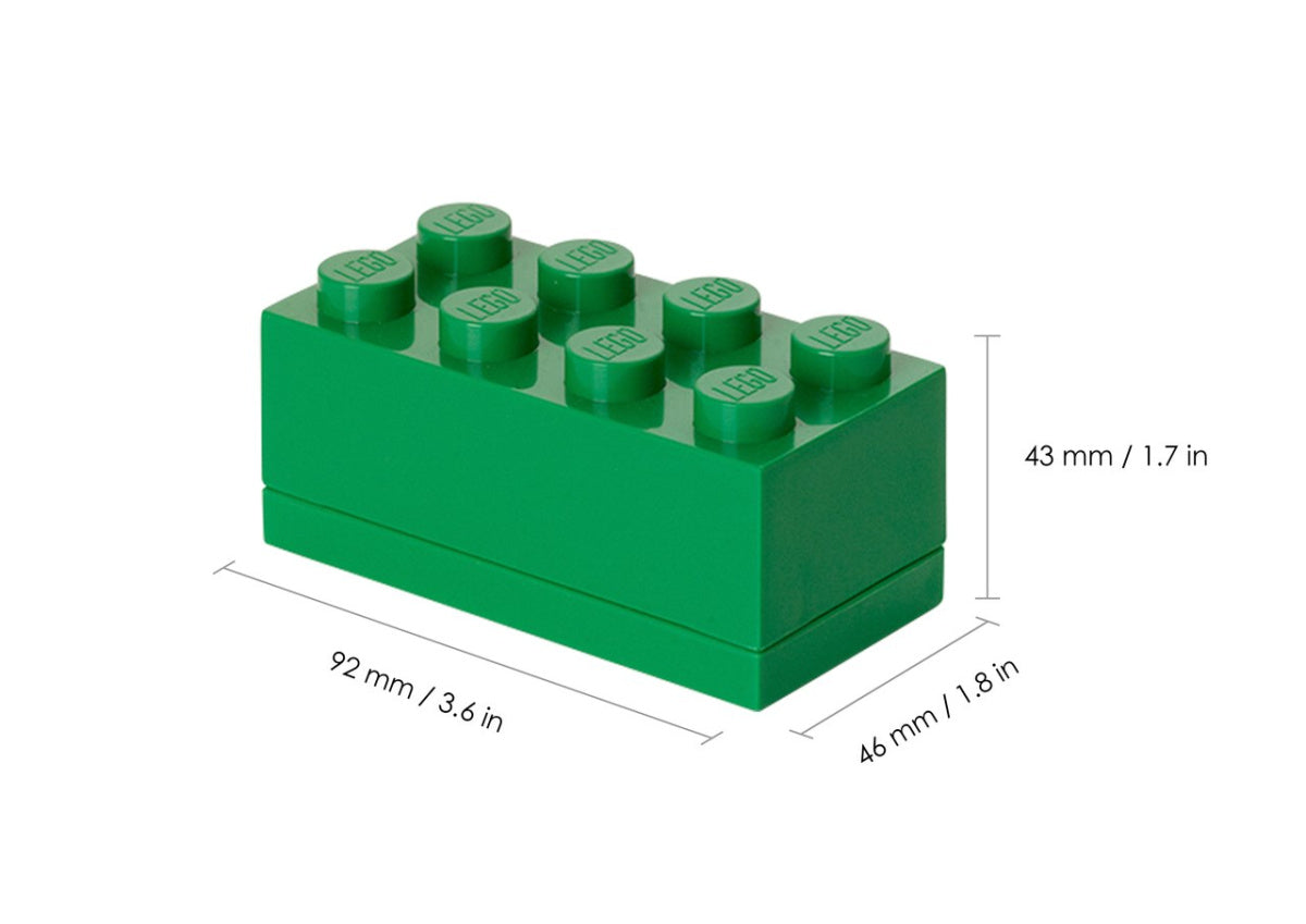 Minipudełko klocek LEGO zielone o wymiarach 92x46x43 mm imitujące klasyczny klocek LEGO