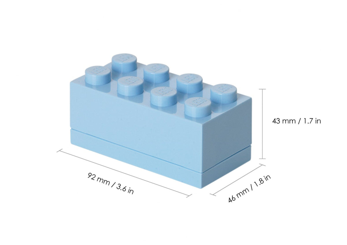 minipudełko LEGO jasnoniebieskie w kształcie klocka z wymiarami 92x46x43 mm od BV JACOB COMPANY