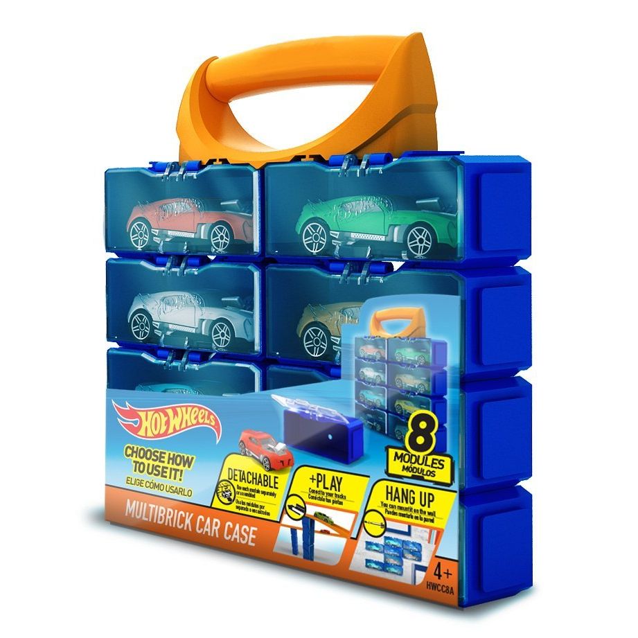 Modułowa walizka Hot Wheels na 8 samochodzików z uchwytem i kolorowymi autkami