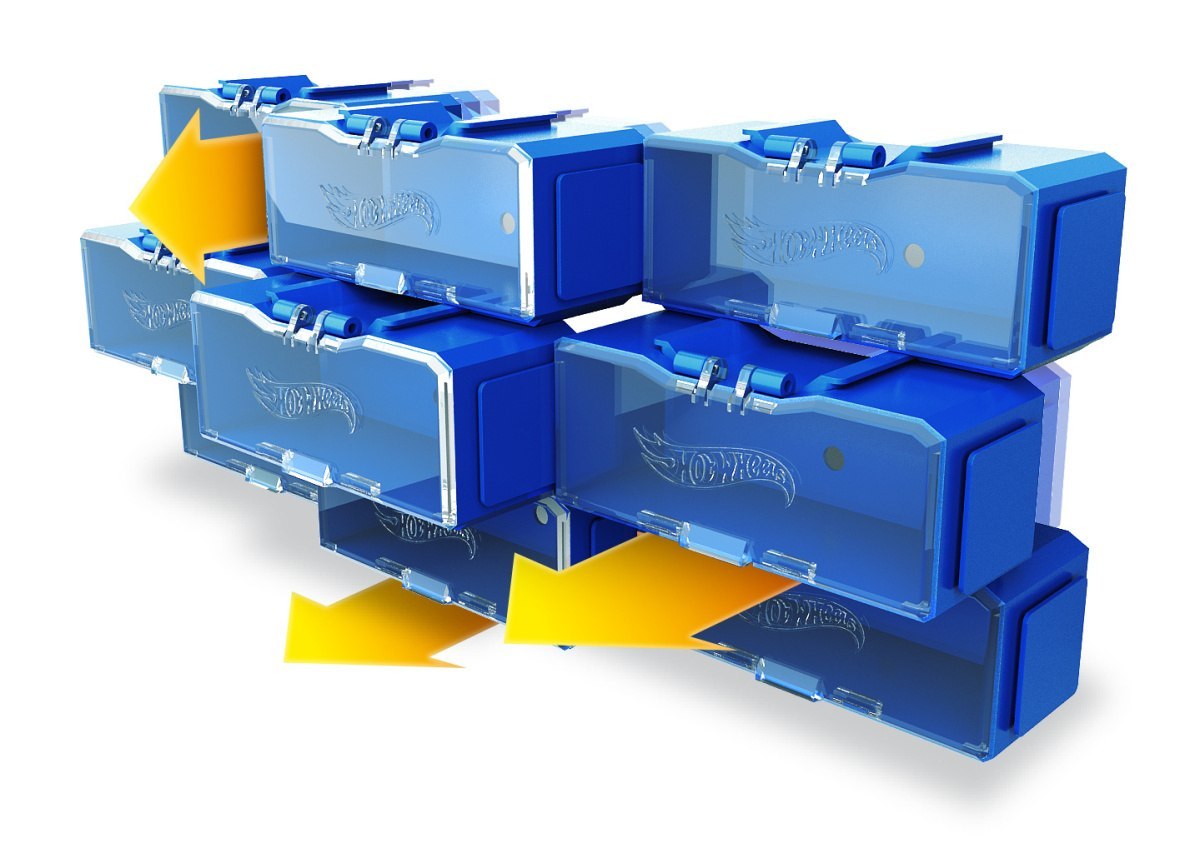 Niebieska modułowa walizka Hot Wheels firmy MOB z możliwością łączenia segmentów