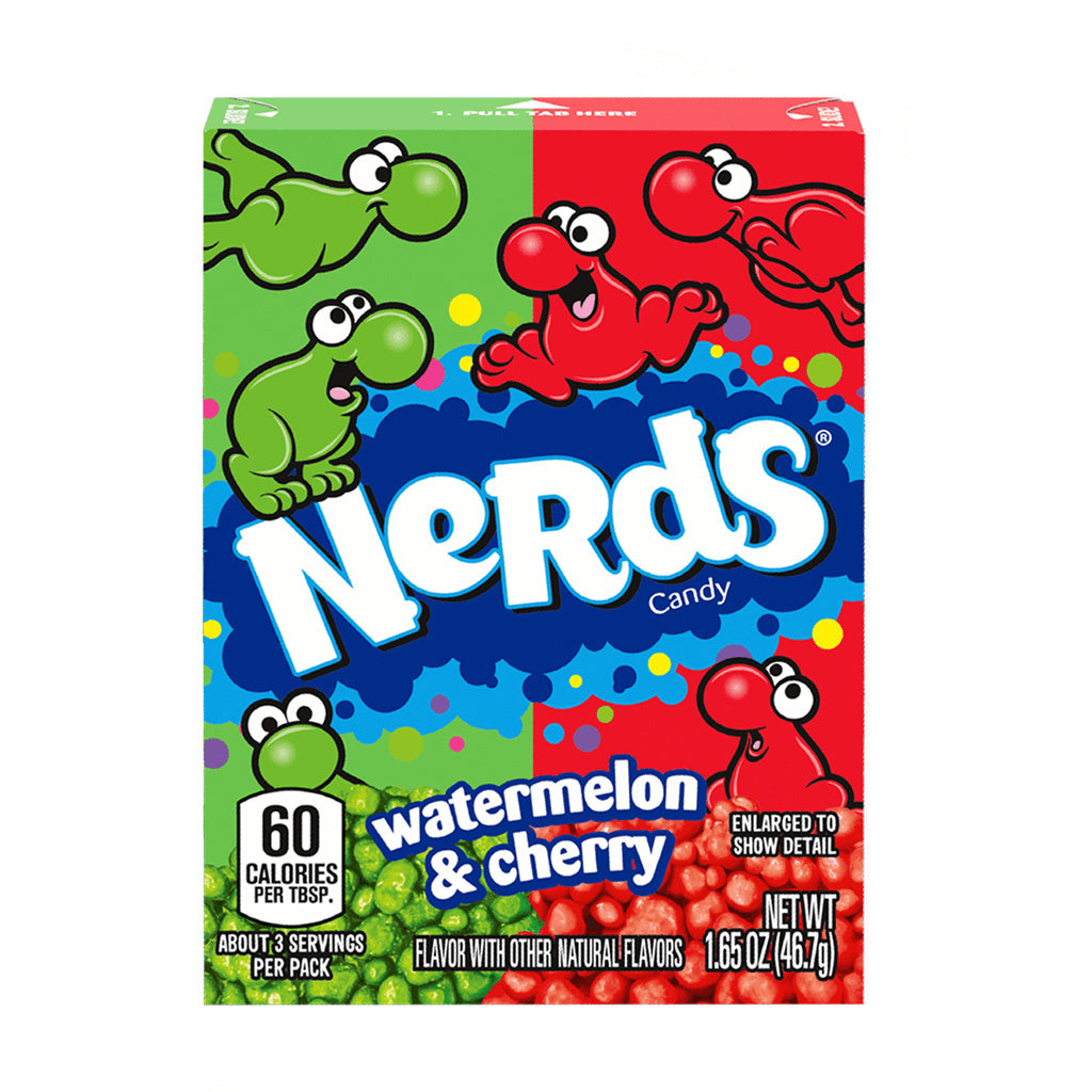 Nerds arbuz wiśnia cukierki Yamann w kolorowym opakowaniu z zielonym i czerwonym wzorem