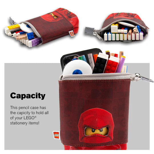 Piórnik LEGO Ninjago Kai czerwony z nadrukiem postaci Kai, mieszczący przybory szkolne