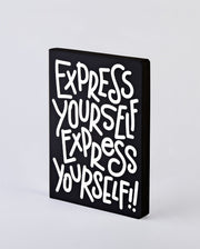 Czarny notatnik kreatywny z białym nadrukiem Express Yourself od BV JACOB COMPANY