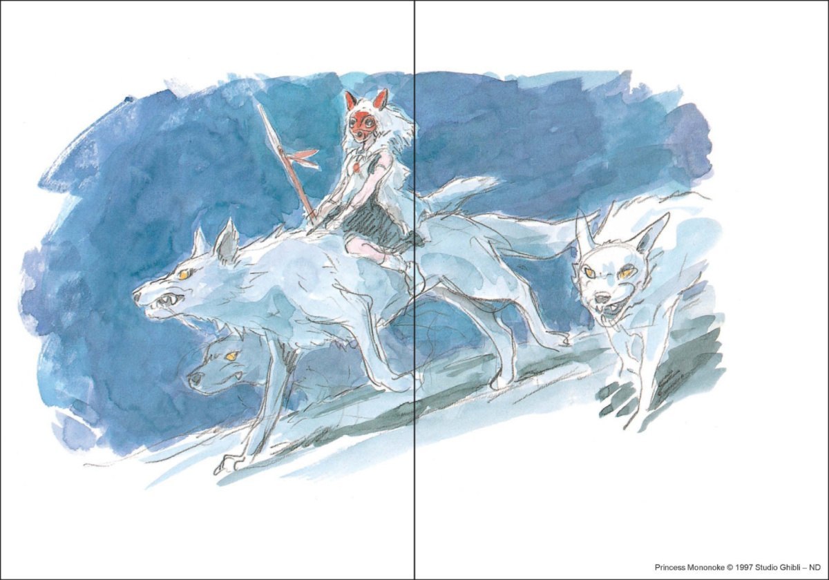 Notatnik Księżniczka Mononoke z ilustracją postaci na białym wilku w stylu akwareli