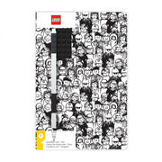 Notatnik LEGO Minifigures z długopisem i czarno-białą okładką z postaciami LEGO