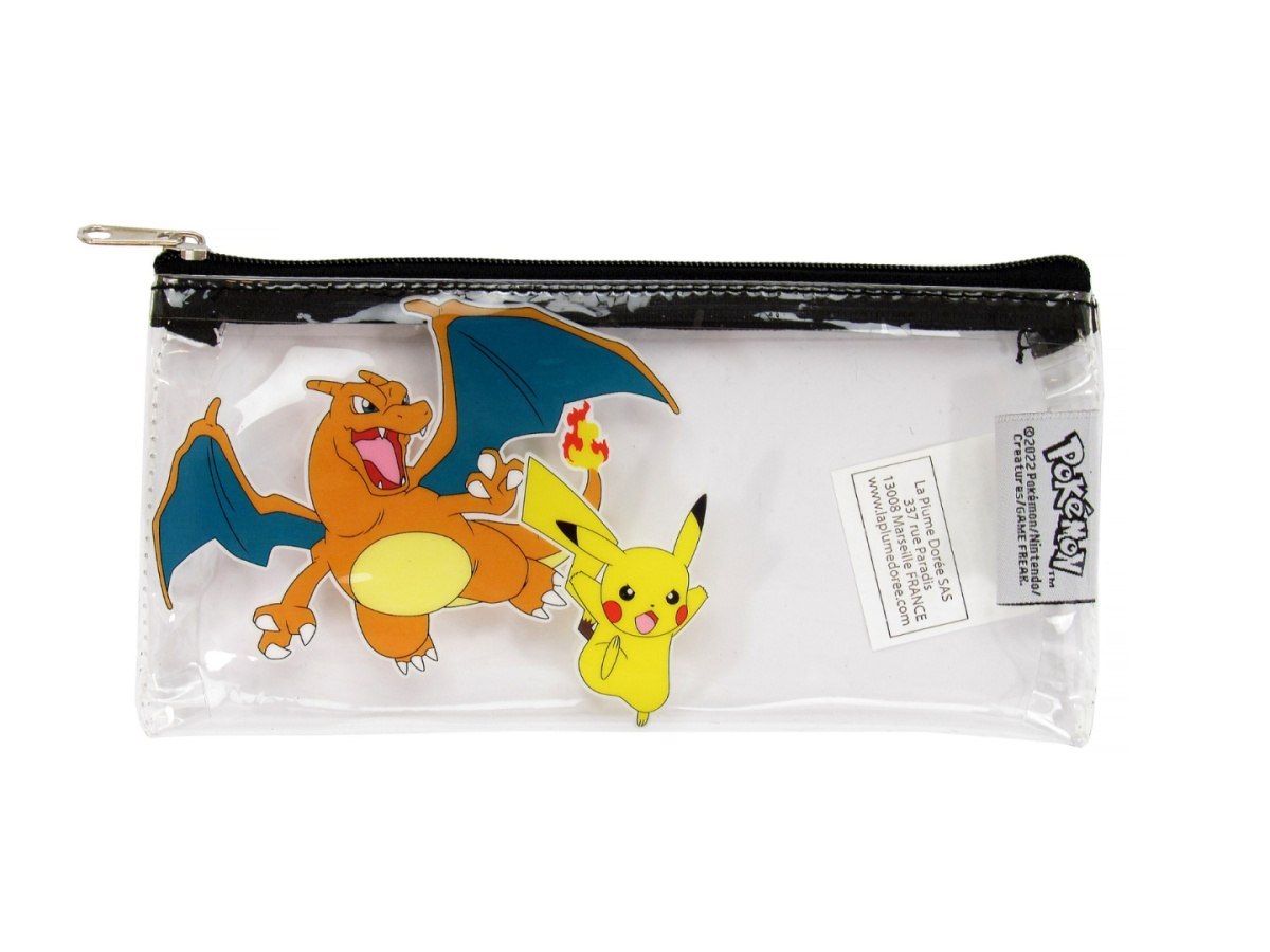 Estuche Pokémon transparente con equipamiento con impresión de Charizard y Pikachu de Yamann