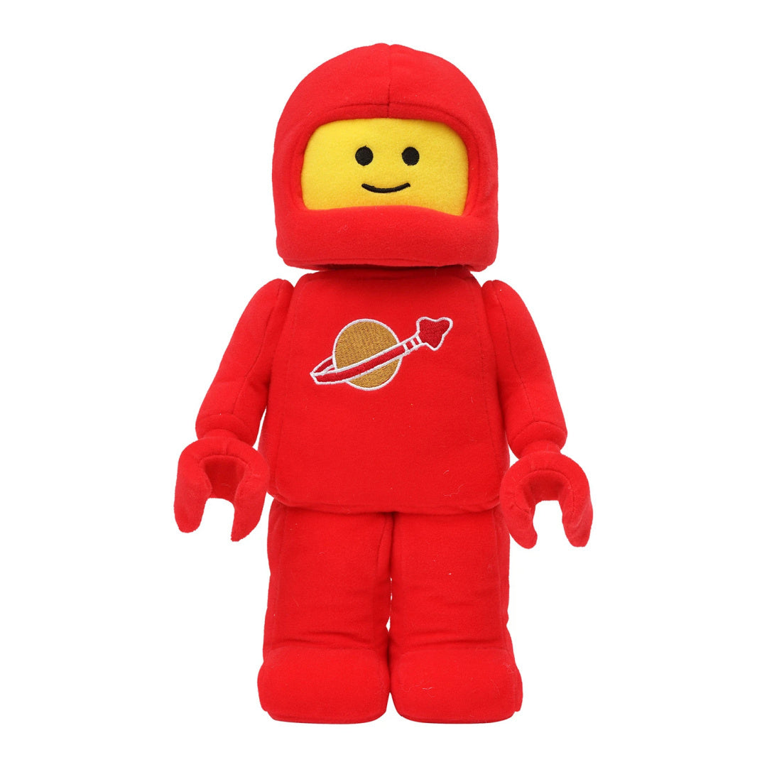 pluszak LEGO czerwony astronauta w kształcie klasycznej figurki LEGO z uśmiechniętą buzią