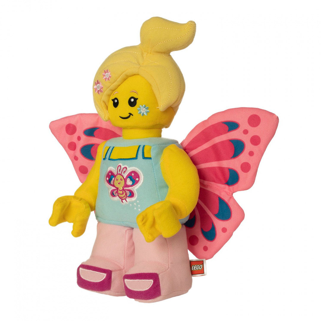 Pluszak LEGO Motylek z żółtą włosami, różowymi skrzydłami i niebieskim ubrankiem