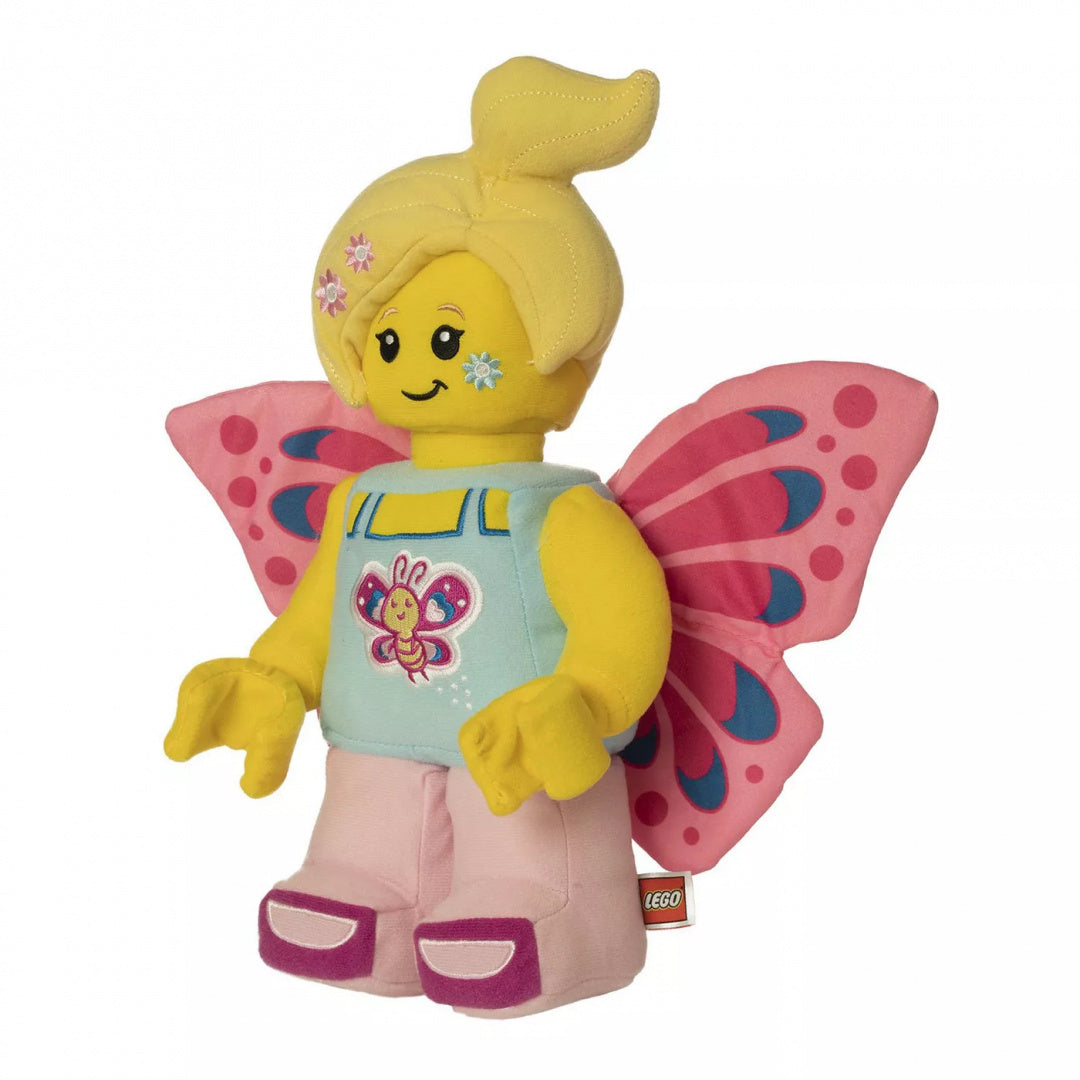 pluszak LEGO Motylek z żółtą głową, różowymi skrzydłami i pastelowym ubraniem dla dzieci