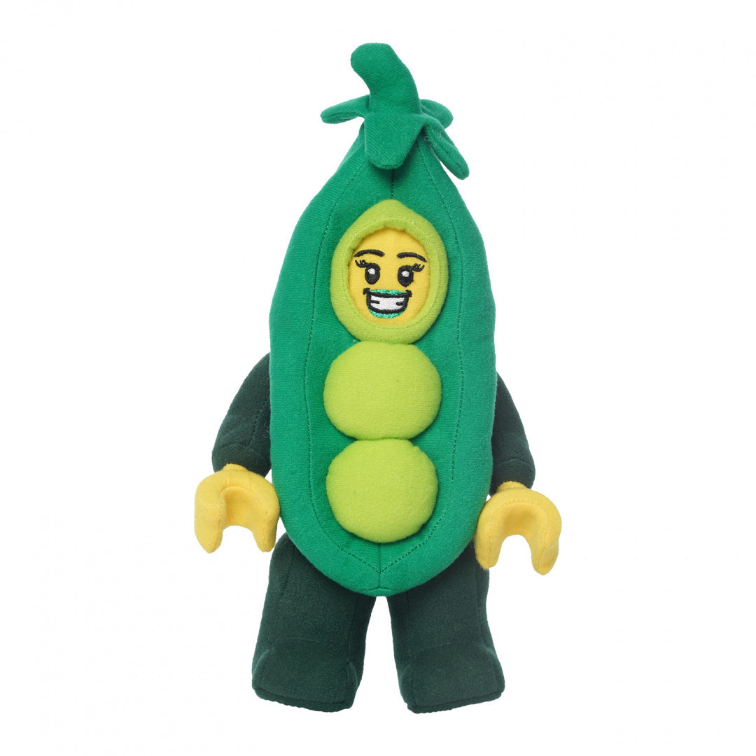 Pluszak LEGO Groszek przedstawiający zabawnego ludzika w zielonym kostiumie groszku