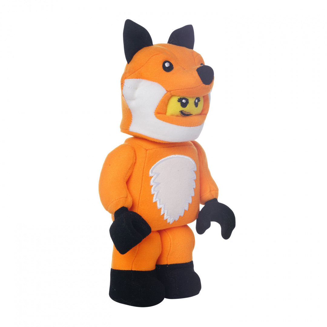 Pluszak LEGO lis w pomarańczowym kostiumie lisa z białym brzuszkiem i czarnymi łapami