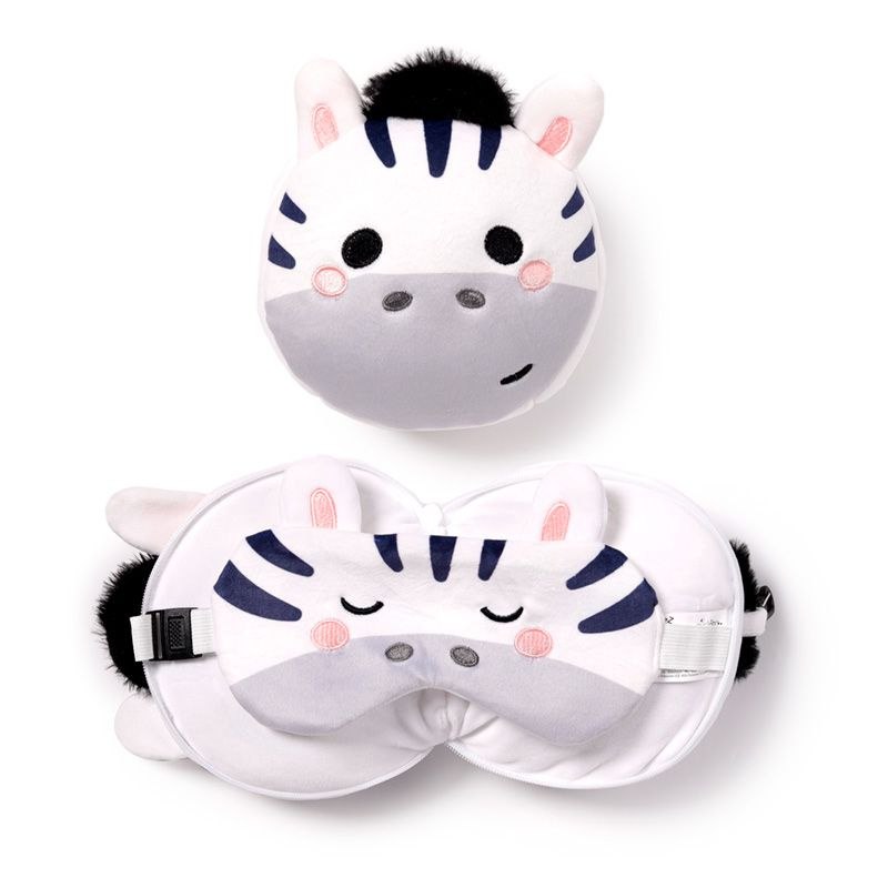 Pluszowa poduszka podróżna z opaską na oczy w kształcie zebra od Puckator