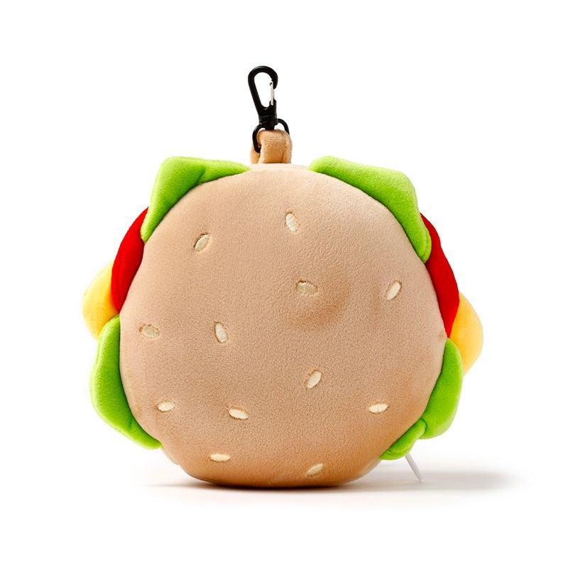 Pluszowa poduszka podróżna burger z zawieszką od Puckator idealna na podróże i relaks