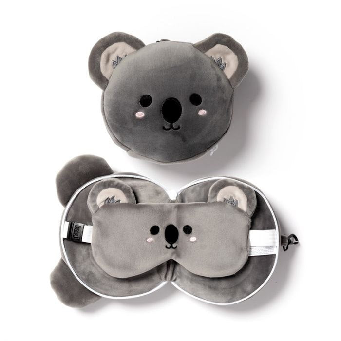 Pluszowa poduszka podróżna koala szara z maską do spania od Puckator