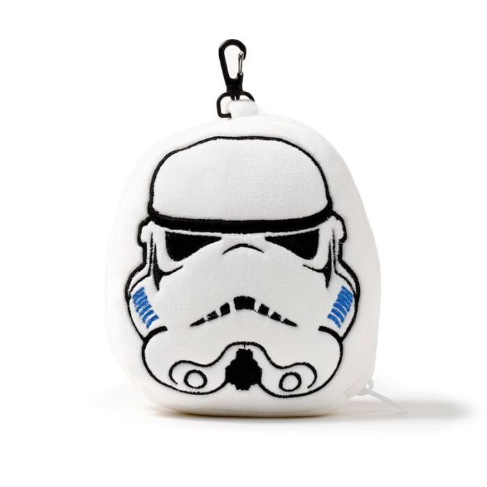 Miękka poduszka podróżna Star Wars z nadrukiem hełmu szturmowca w białym kolorze z klipsem