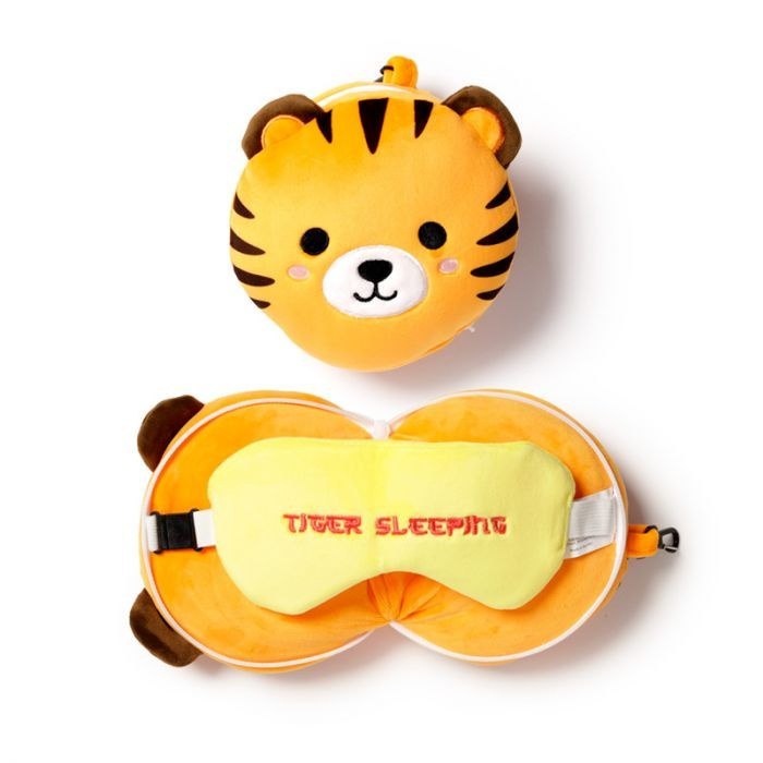 Pluszowa poduszka podróżna dla dzieci w kształcie tygryska z maską do spania Tiger Sleeping