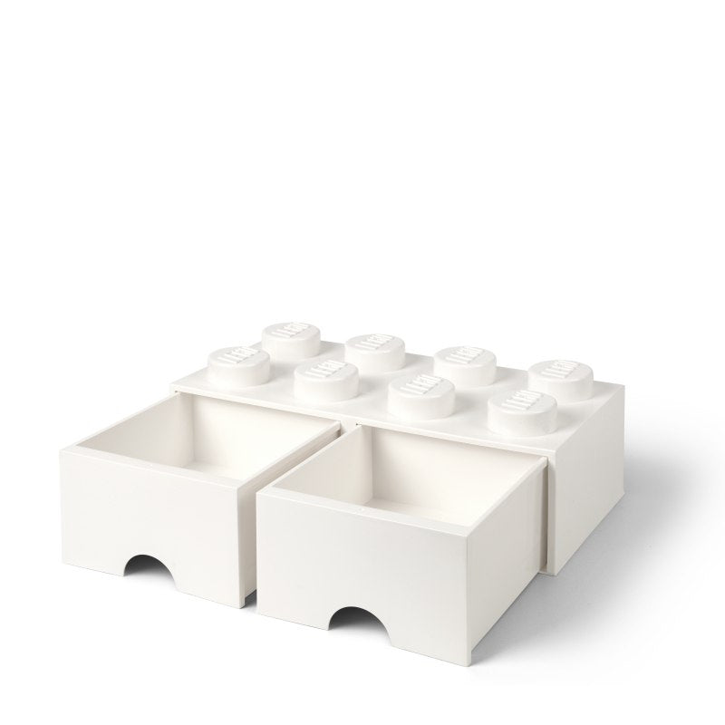 Szuflada klocek LEGO Brick 8 biały do przechowywania z dwoma wyjmowanymi pojemnikami
