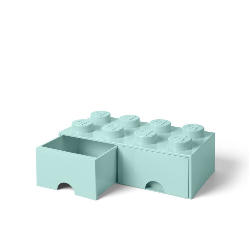 Szuflada LEGO Brick 8 morski w kolorze morskim z dwiema wysuwanymi przegródkami do przechowywania