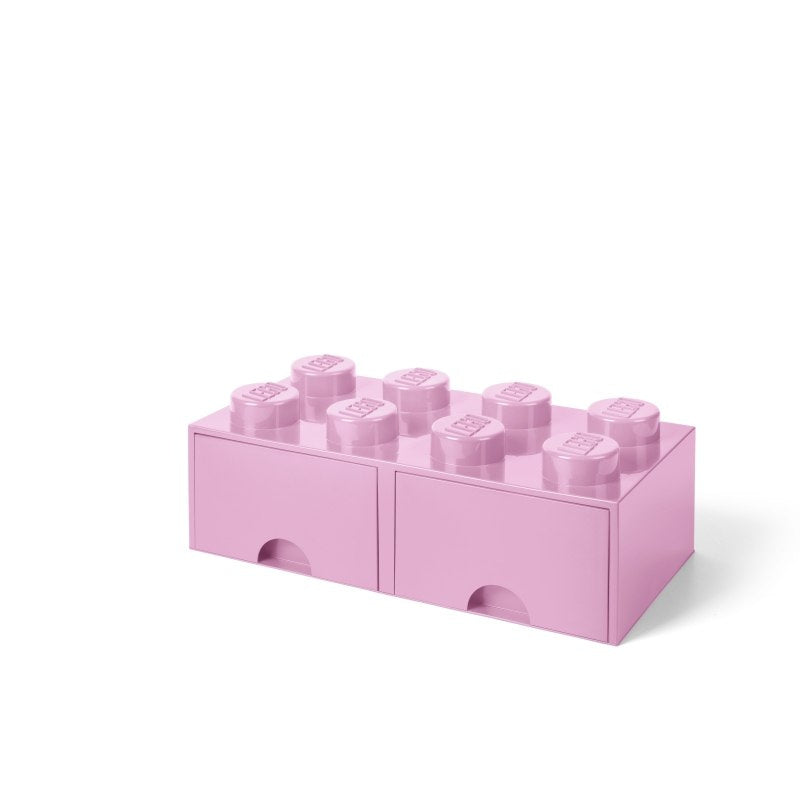 Różowa szuflada LEGO na zabawki jasnoróżowa z dwiema przechowywaniami klocków do pokoju dziecięcego