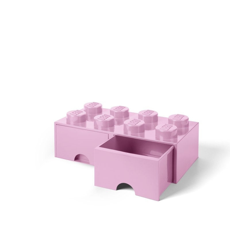 Szuflada LEGO na zabawki jasnoróżowa w kształcie klocka z wysuwaną komorą do przechowywania