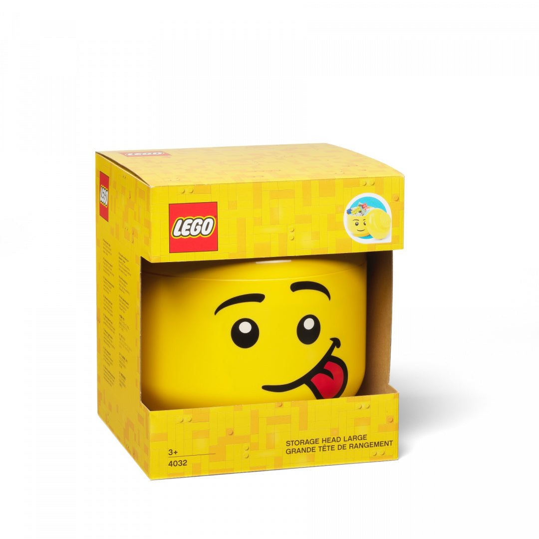 Pojemnik LEGO duża głowa chłopiec żółty z zabawną miną do przechowywania klocków