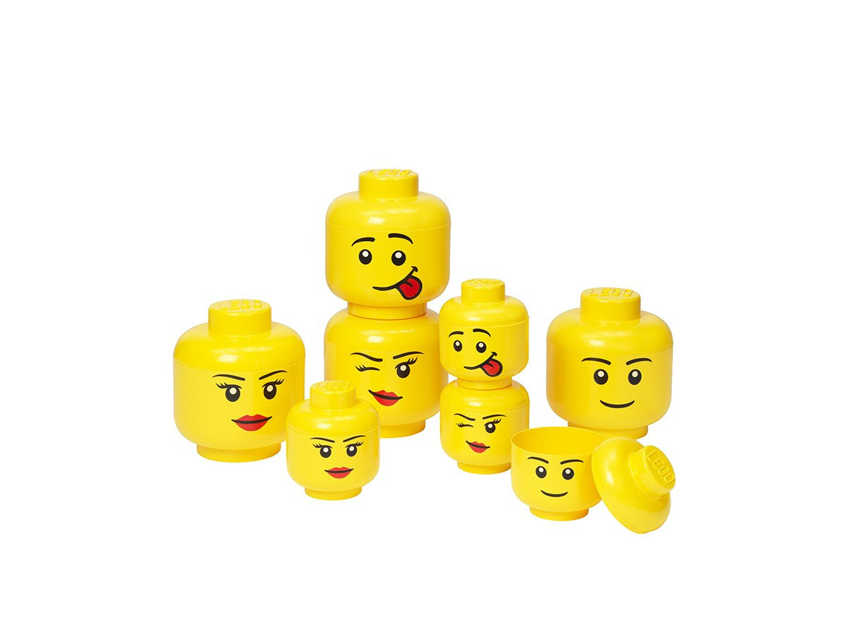 Pojemnik LEGO duża głowa chłopiec i dziewczynka zestaw żółtych pojemników do przechowywania