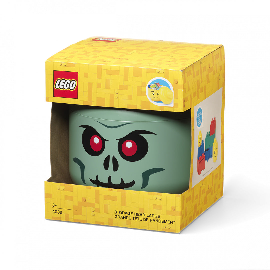 Pojemnik LEGO duża głowa zombie zielony z czerwonymi oczami w żółtym opakowaniu LEGO