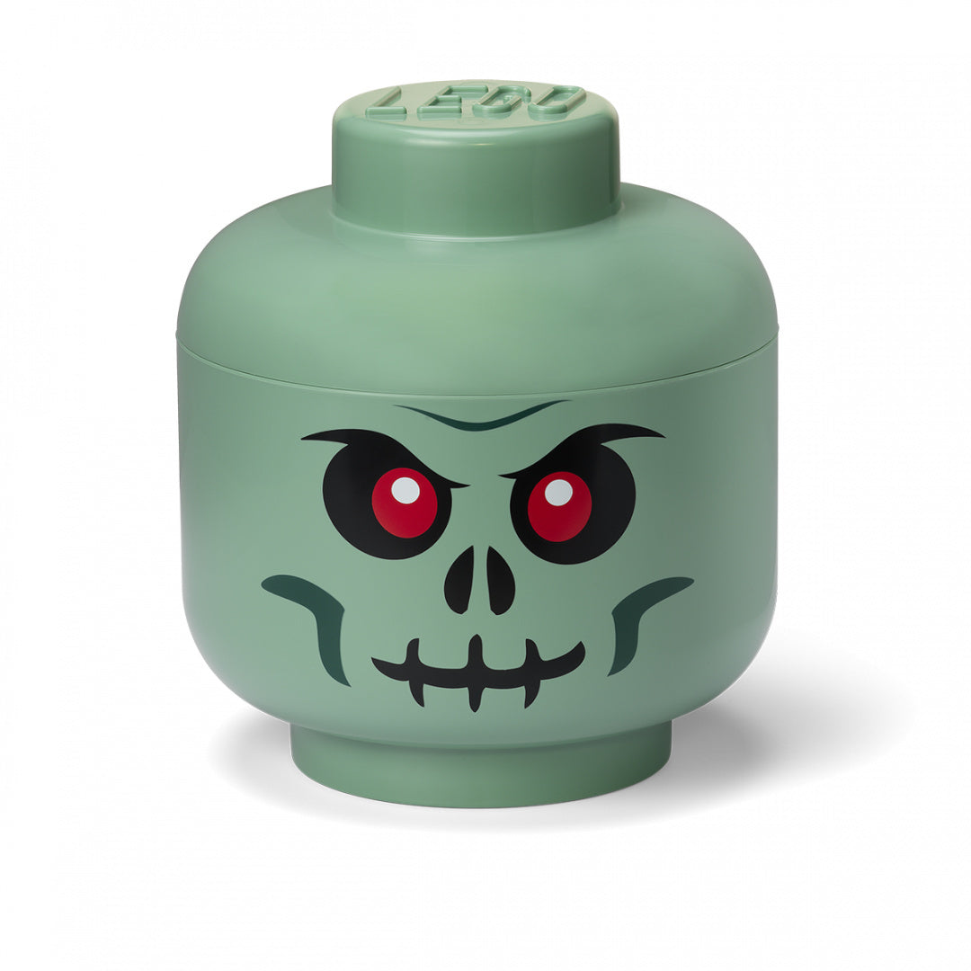 Pojemnik LEGO duża głowa zombie zielony z czerwonymi oczami i czarnymi detalami twarzy