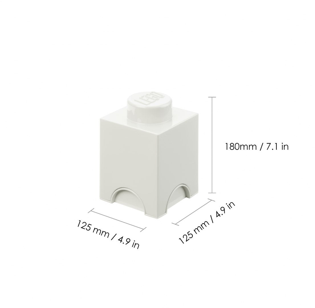 Pojemnik LEGO na zabawki biały w kształcie klocka z wymiarami 180x125x125 mm