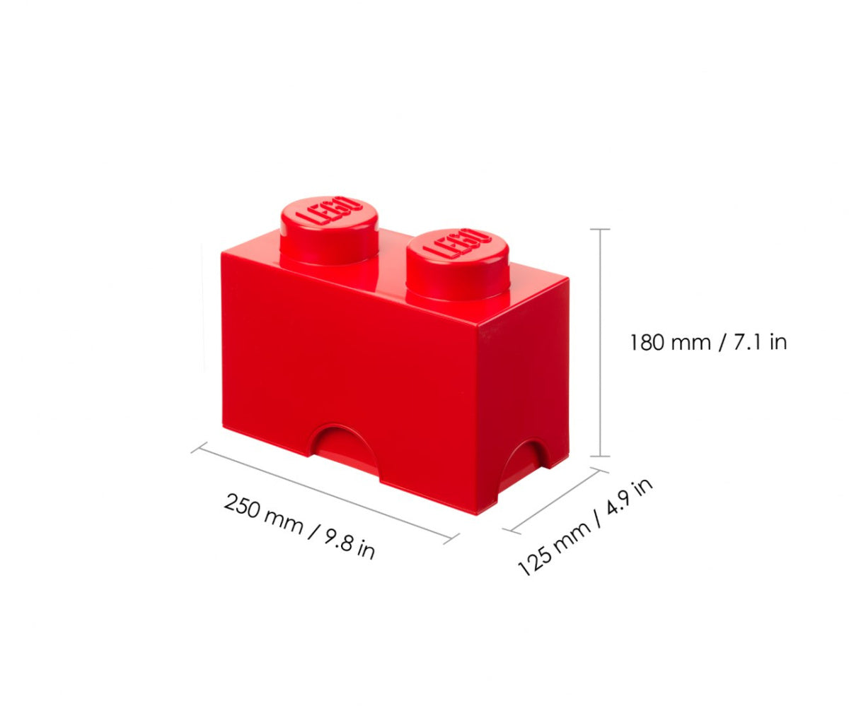 czerwony pojemnik LEGO czerwony w kształcie klocka z wymiarami 250x125x180 mm