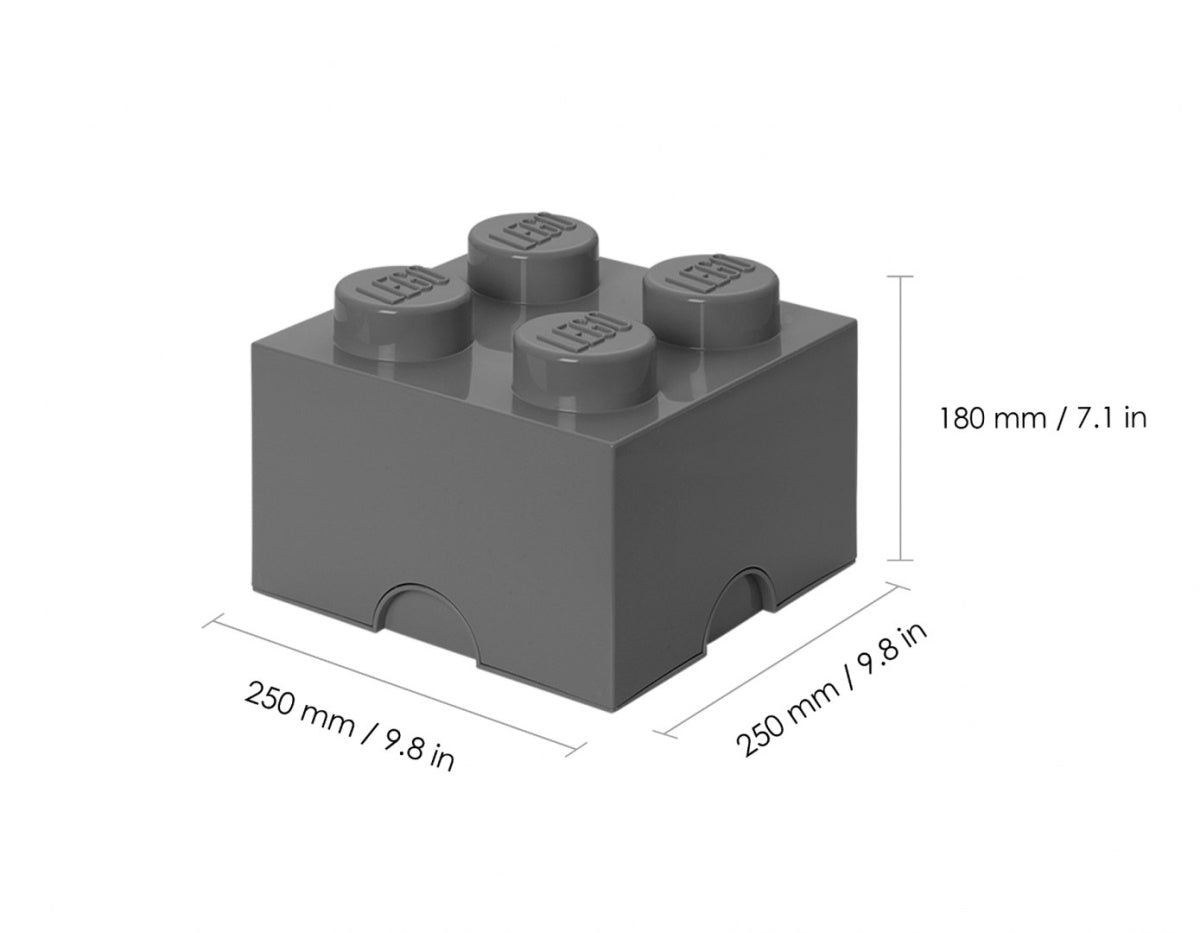 Pojemnik LEGO Brick 4 ciemnoszary o wymiarach 25x25x18 cm z logo LEGO na górze