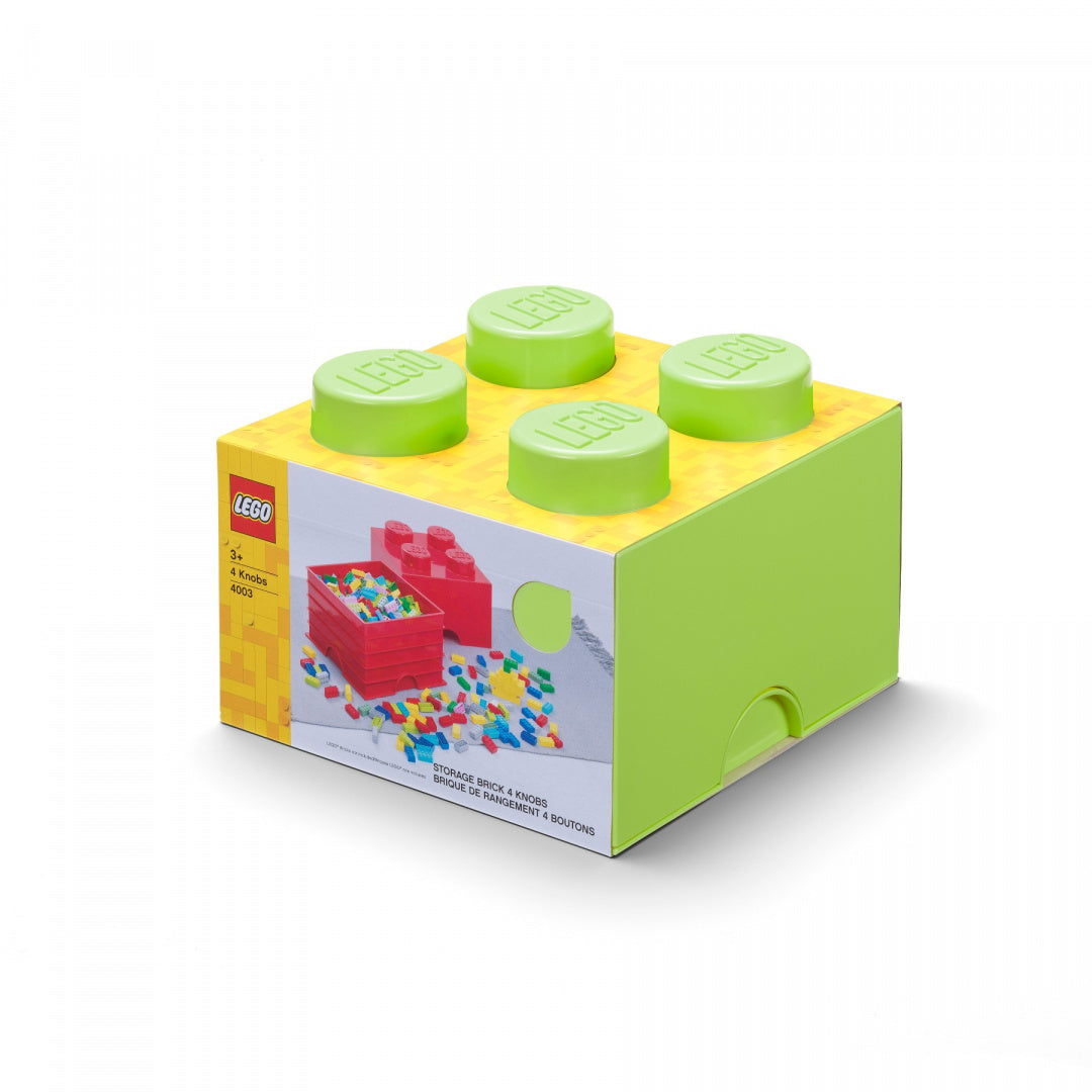 Pojemnik LEGO jasny zielony w kształcie klocka do przechowywania drobnych elementów LEGO