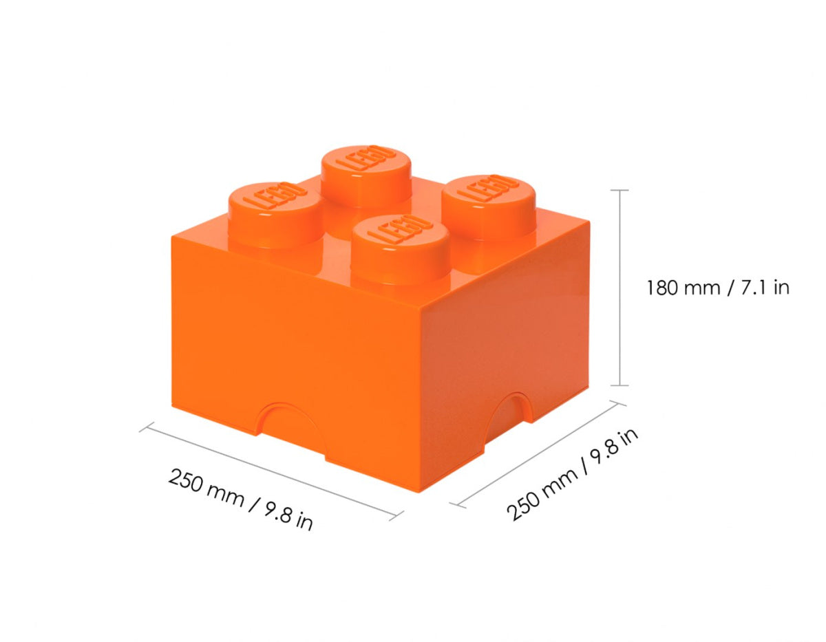 Pomarańczowy pojemnik LEGO brick 4 o wymiarach 250x250x180 mm do przechowywania klocków