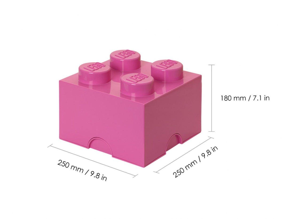 Pojemnik LEGO różowy w kształcie klocka z wymiarami 250x250x180 mm do przechowywania zabawek