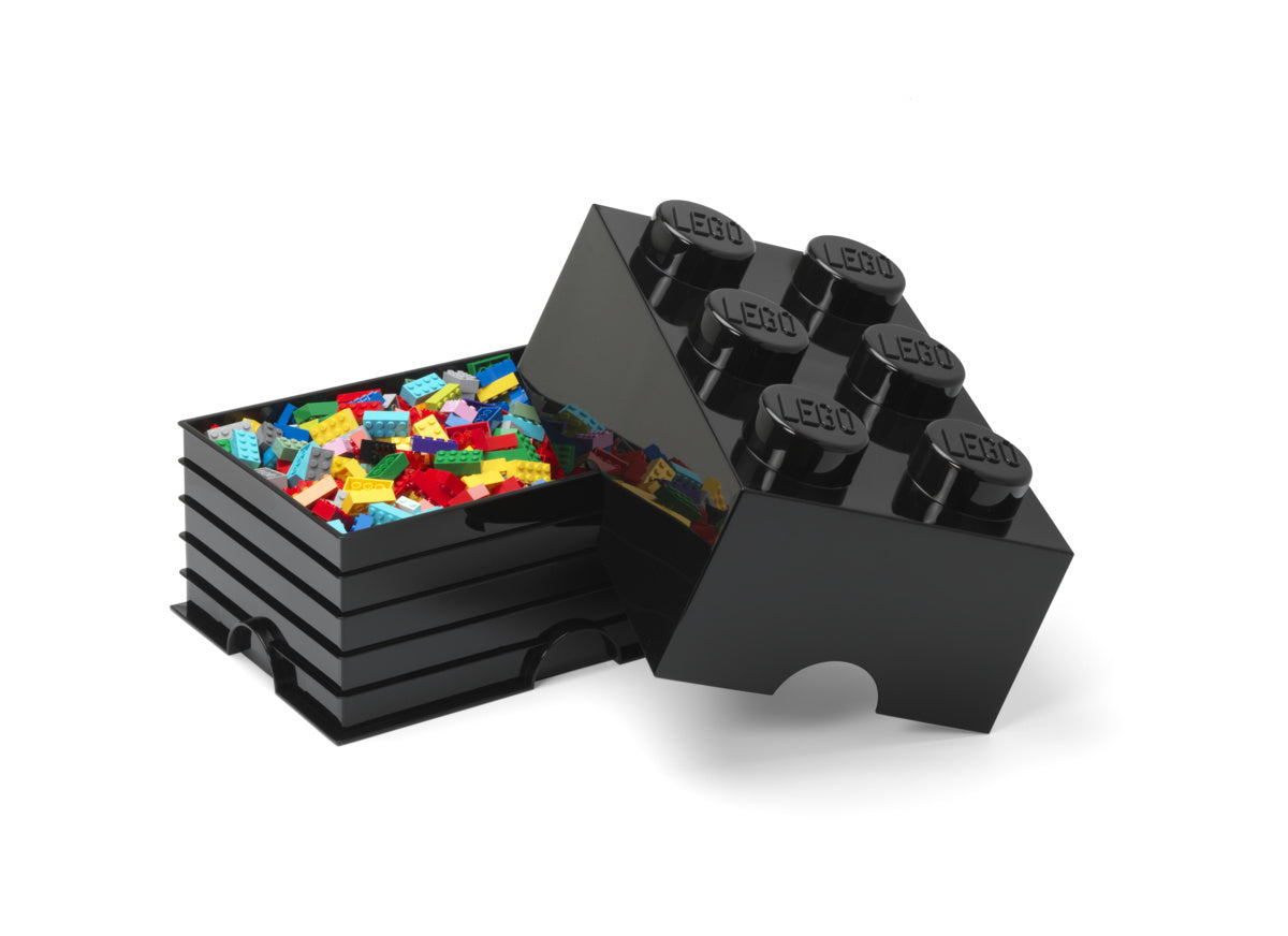 Pojemnik LEGO Brick 6 czarny w kształcie klocka do przechowywania kolorowych klocków LEGO