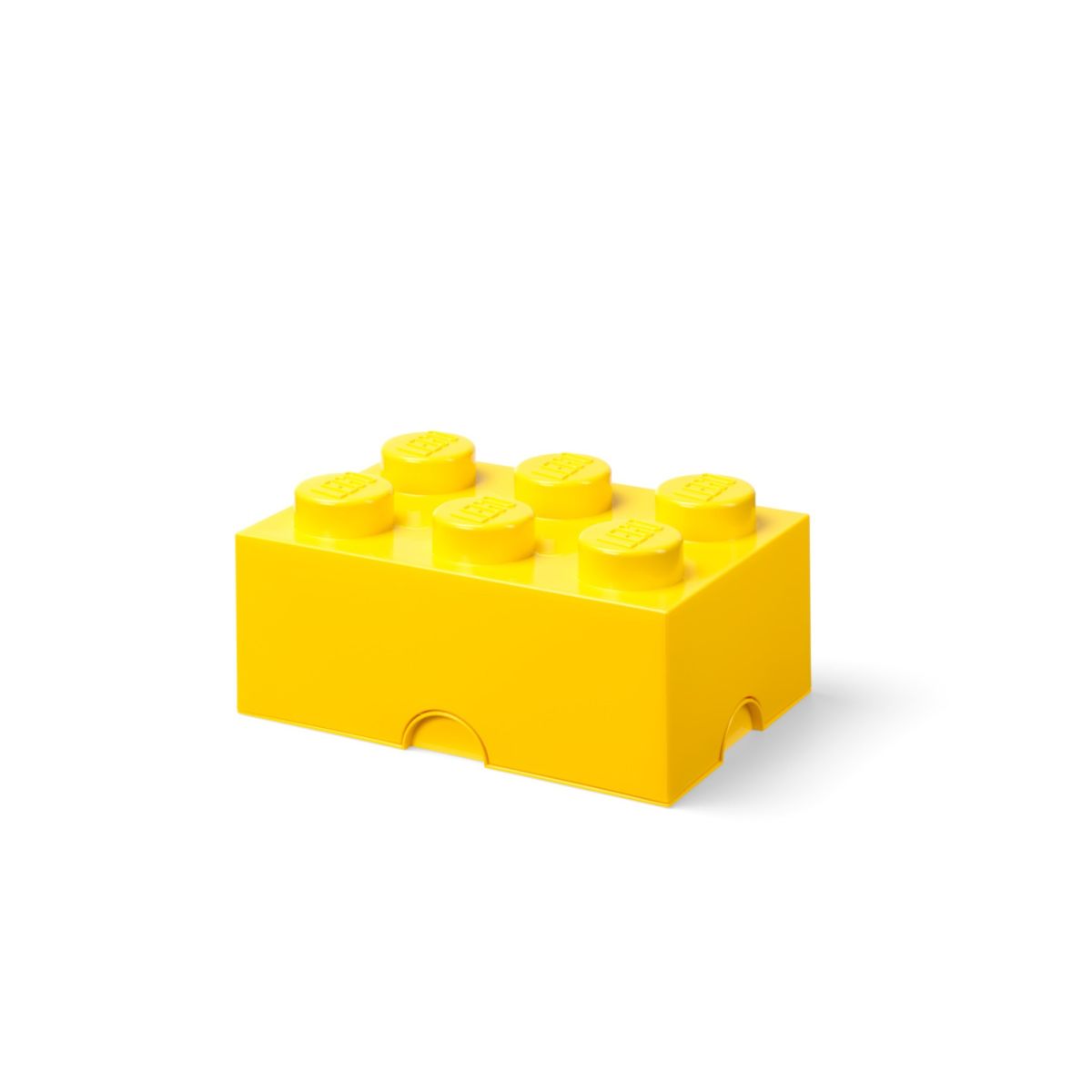 Żółty pojemnik LEGO na klocki w kształcie dużego klocka z 6 wypustkami do przechowywania