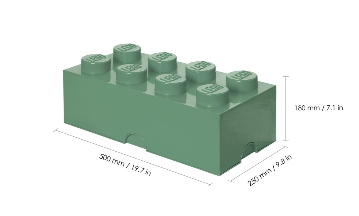 Pojemnik LEGO Brick 8 oliwkowy do przechowywania klocków z wymiarami 50x25x18 cm