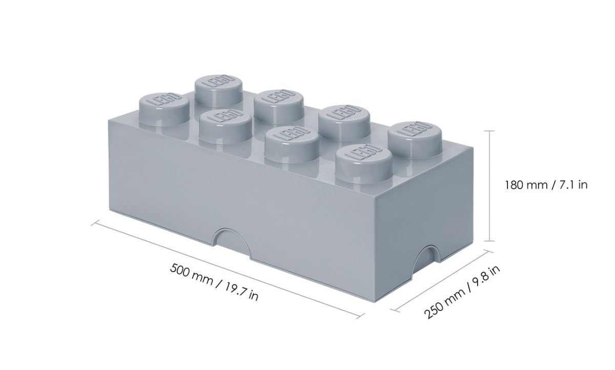 Szary pojemnik LEGO Brick 8 do przechowywania klocków o wymiarach 50x25x18 cm