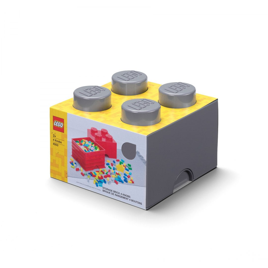 Pojemnik LEGO Brick 4 ciemnoszary w kształcie klocka do przechowywania z ruchomą pokrywą