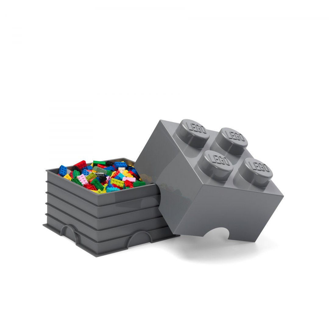 Pojemnik LEGO Brick 4 ciemnoszary do przechowywania klocków LEGO z przykrywką w kształcie klocka