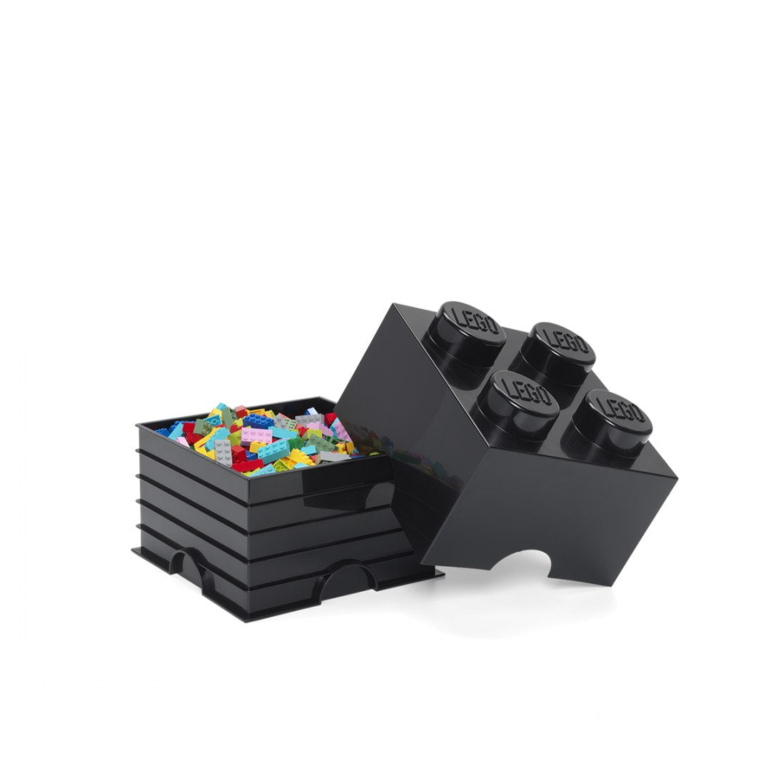 Czarny pojemnik LEGO na zabawki klocki z pokrywą w kształcie dużego klocka LEGO