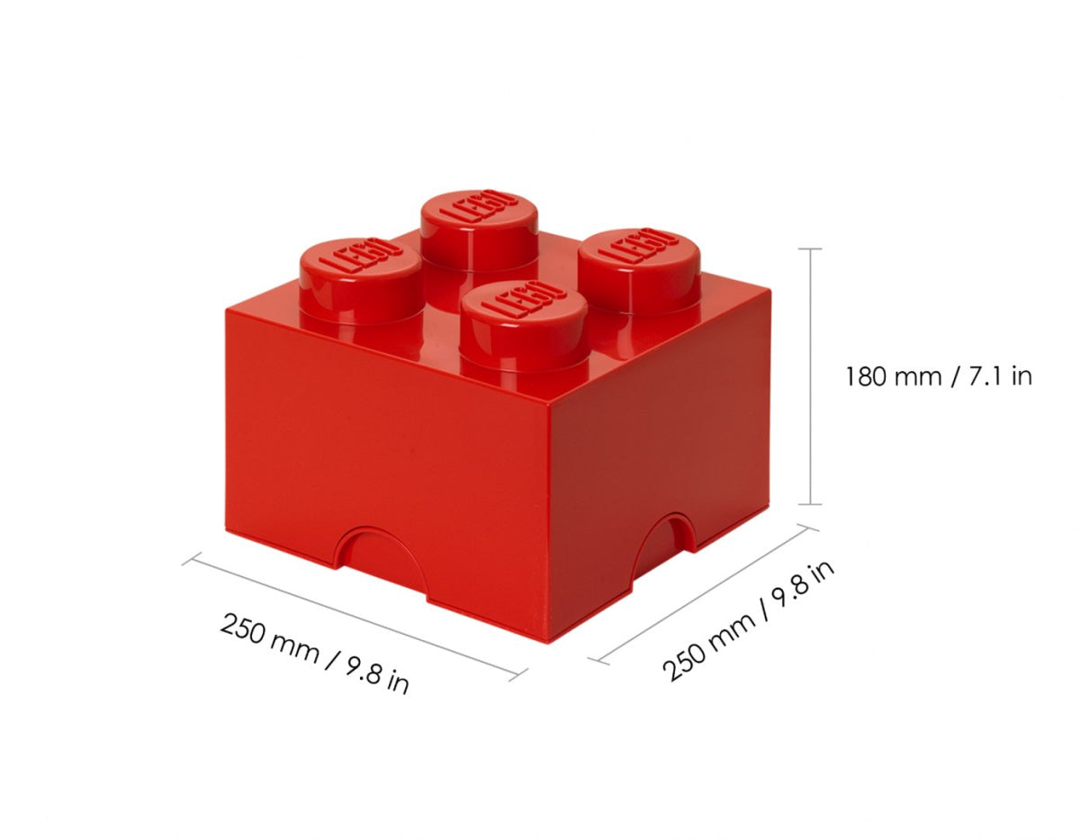 Czerwony pojemnik LEGO Brick 4 o wymiarach 250x250x180 mm do przechowywania klocków LEGO