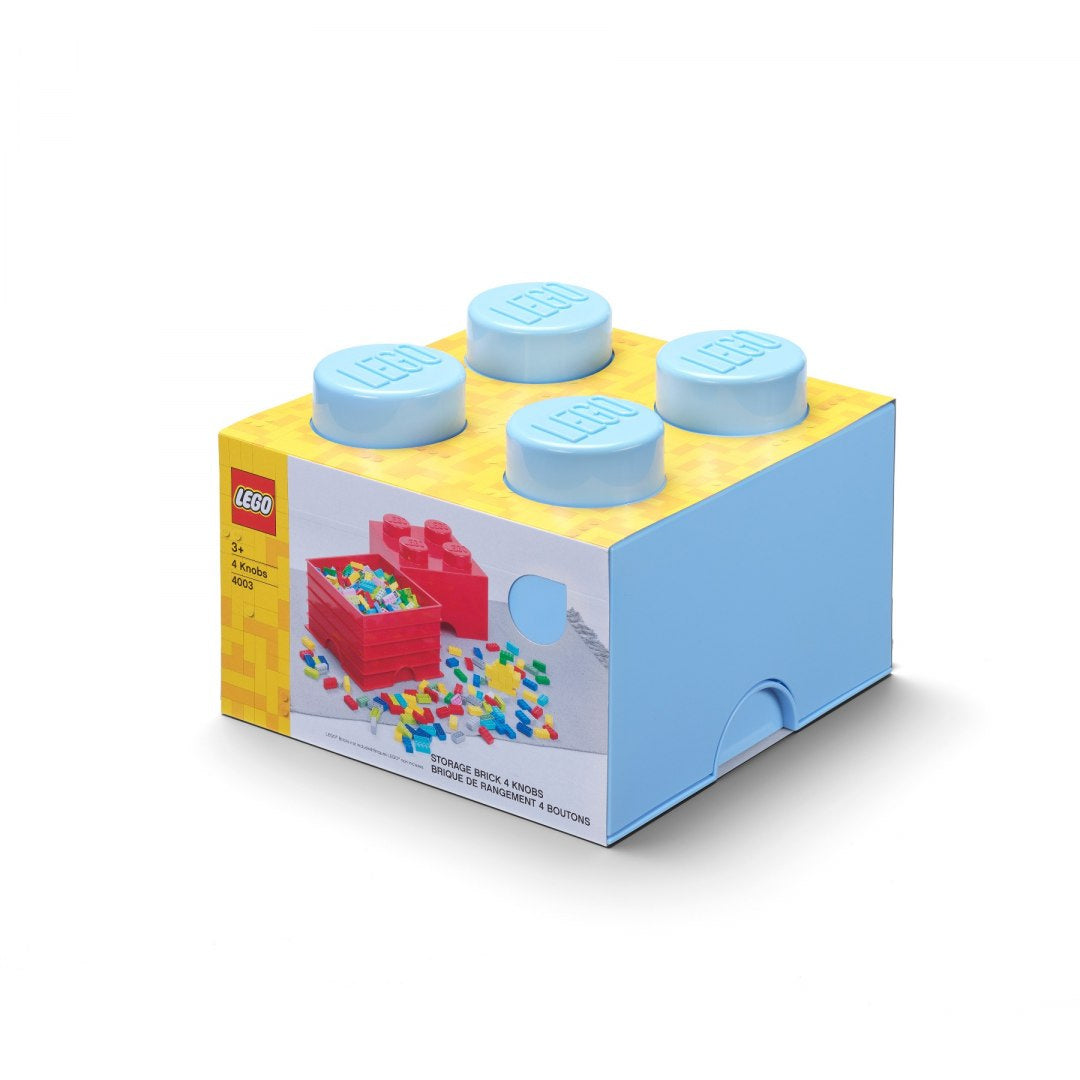 Pojemnik LEGO jasnoniebieski w kształcie klocka do przechowywania z logo LEGO na wieczku