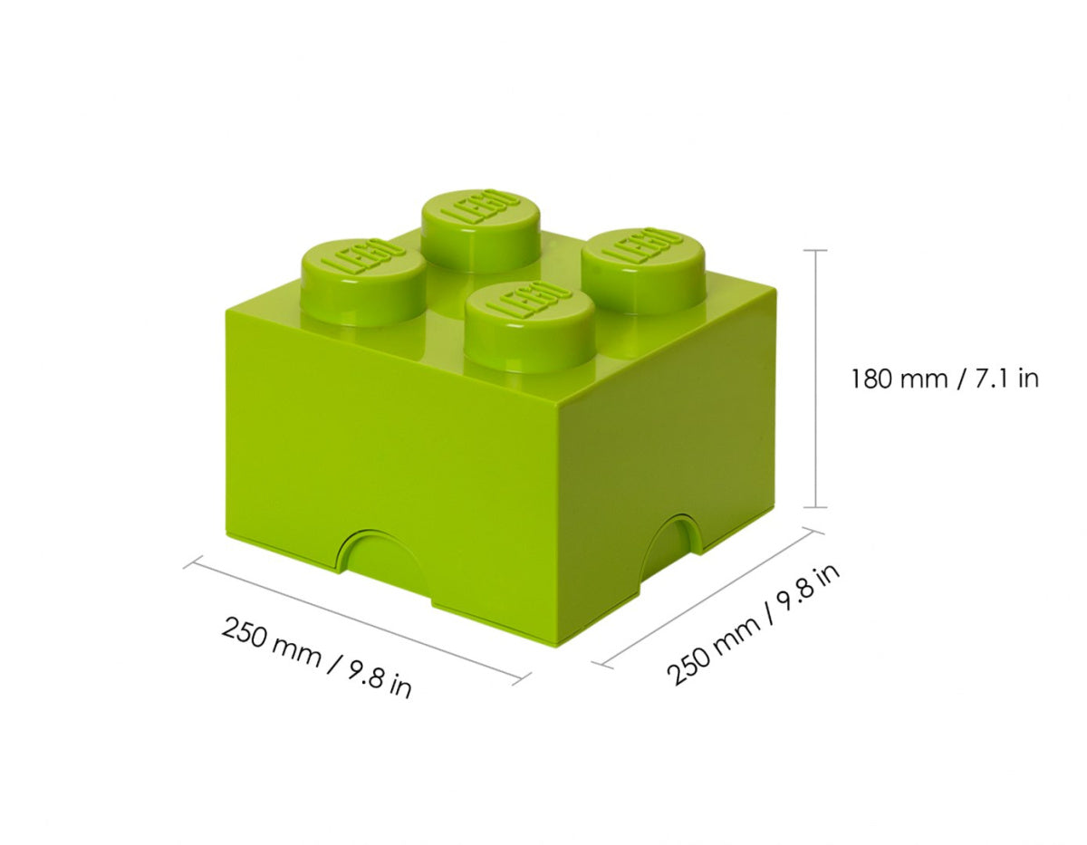 Pojemnik LEGO jasny zielony w kształcie klasycznej klocka z wymiarami 25x25x18 cm