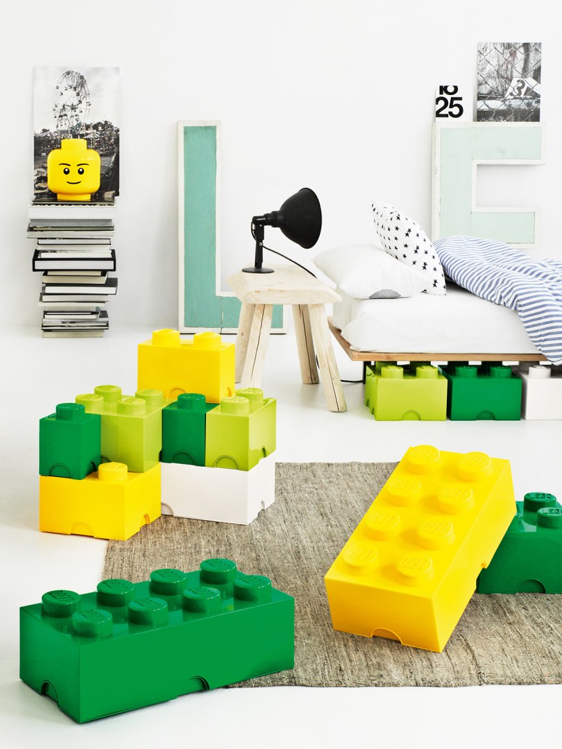 Pojemnik LEGO jasny zielony w kształcie klocka na zabawki lub przechowywanie w pokoju dziecka