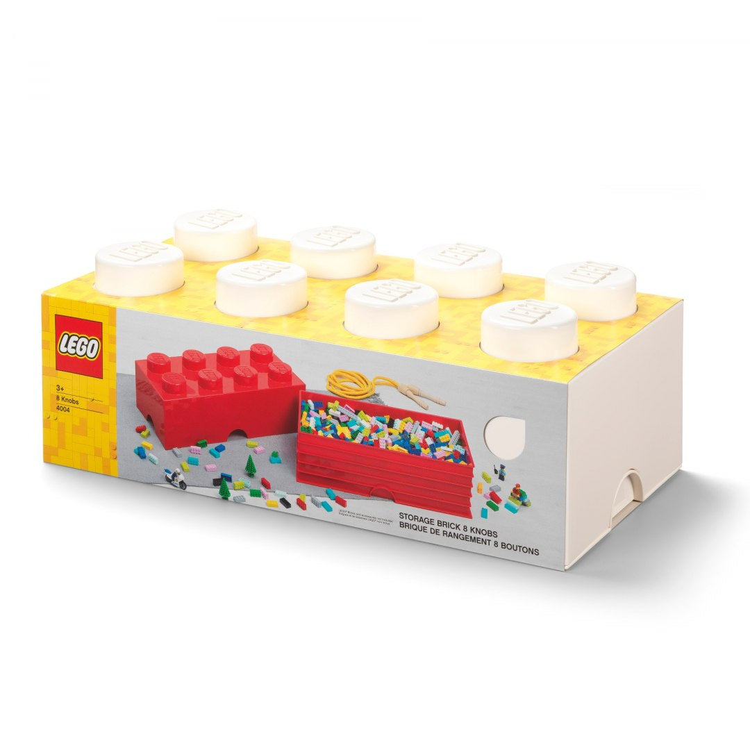 Pojemnik LEGO Brick 8 biały do przechowywania klocków z ośmioma dużymi guzikami na pokrywie