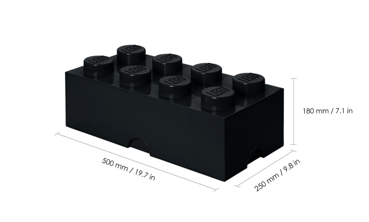 czarny pojemnik LEGO Brick 8 do przechowywania z 8 wypustkami, wymiary 500x250x180 mm
