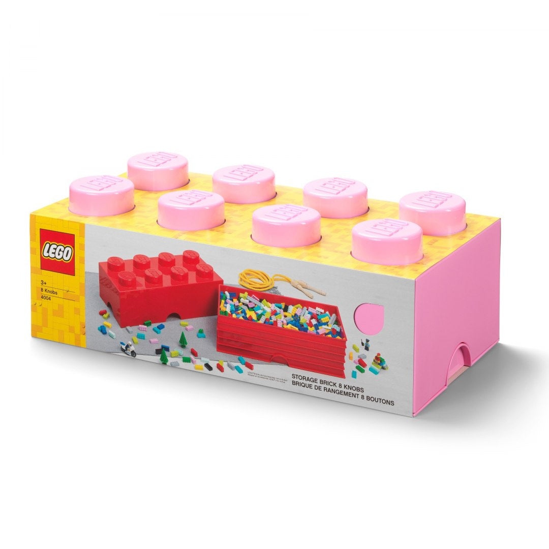 pojemnik LEGO Brick 8 jasnoróżowy do przechowywania klocków z ośmioma okrągłymi wypustkami